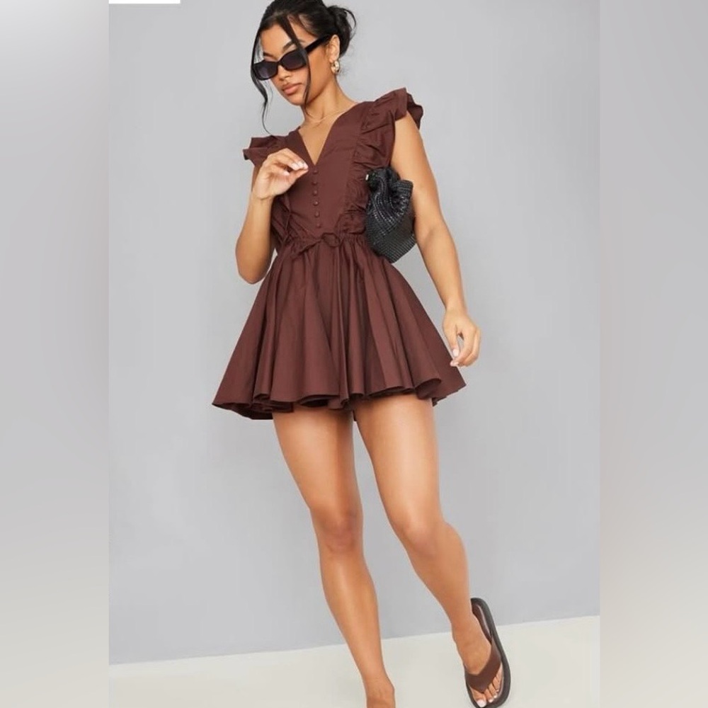 Brown Ruffle-Skirt Mini Dress - Women